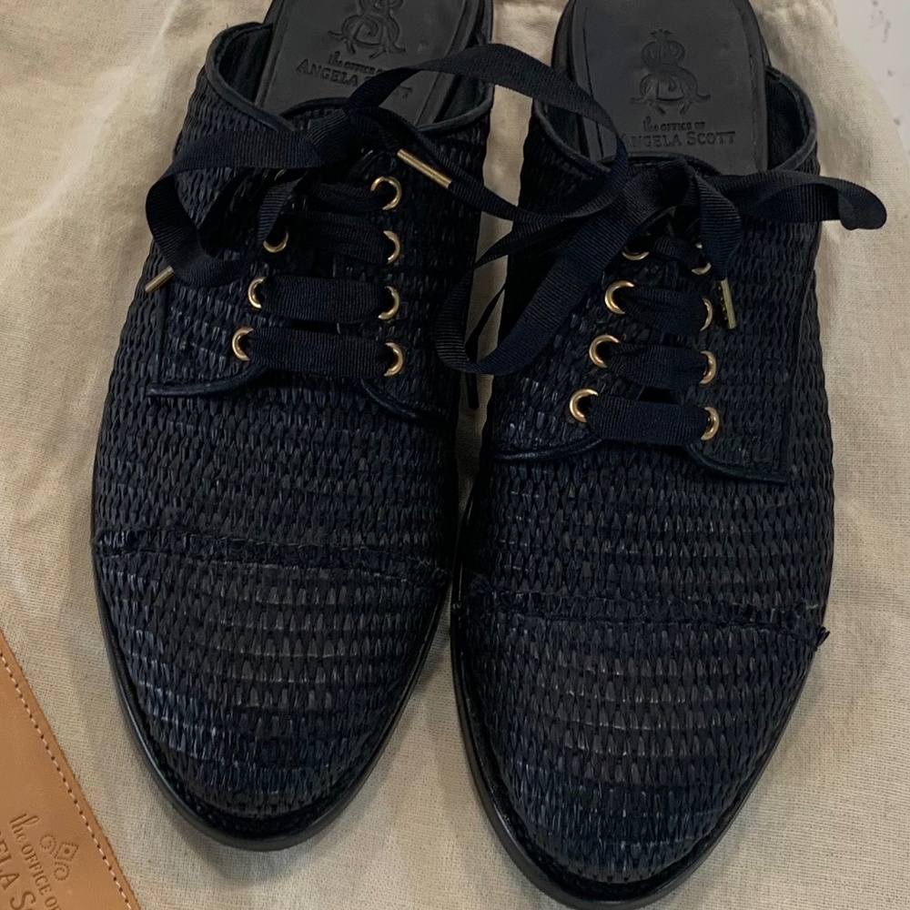 The Office of Angela Scott  "ALL Black, no white" Mr Winnie Raffia 38 Mules